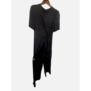Black Tape Wide Leg Wrap Tie Black Jumpsuit Womens Sz XL Stretch Relax Fit